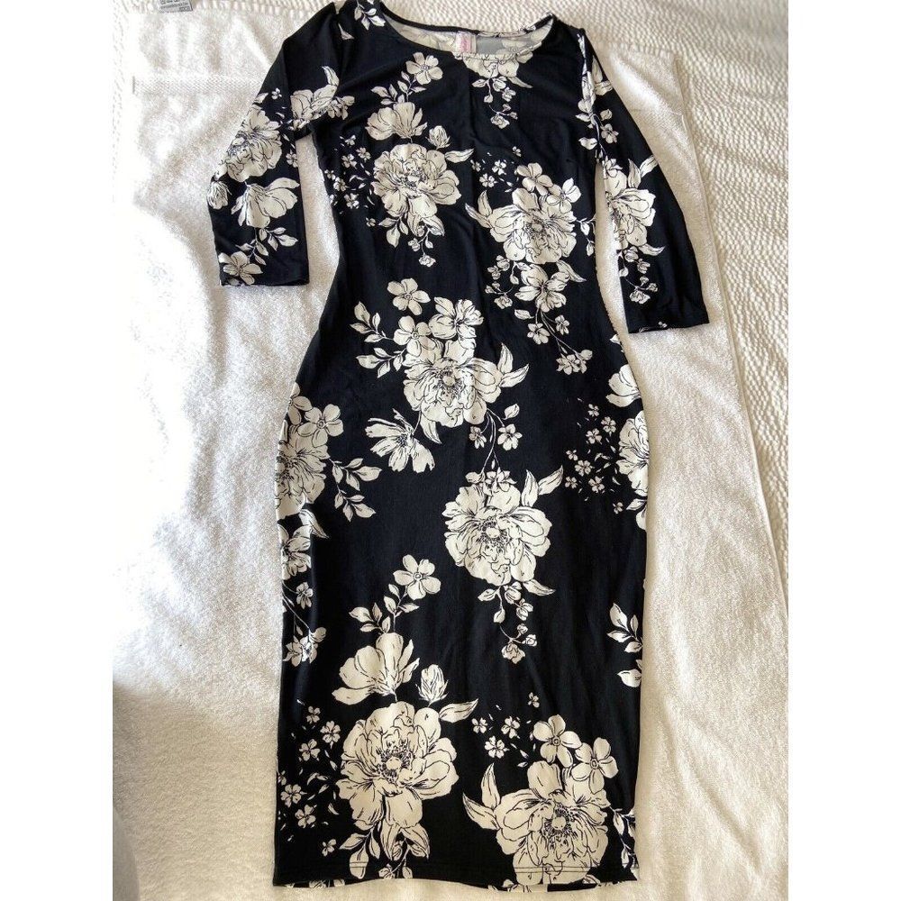 Got Style USA Black & white bodycon floral long sleeve dress size Small